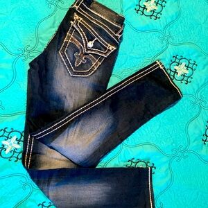 Rock Revival blue with white stitching jeans